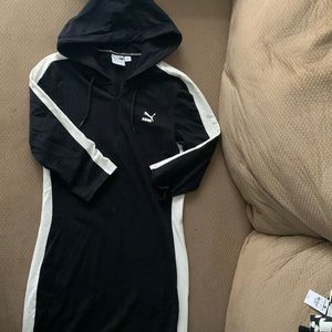 Puma athletic dress. Black with white stripe. Hood. 1/4 zip front.